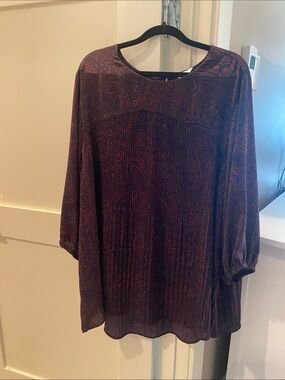 Womens Paisley Long Sleeve Tunic Dress in Burgundy